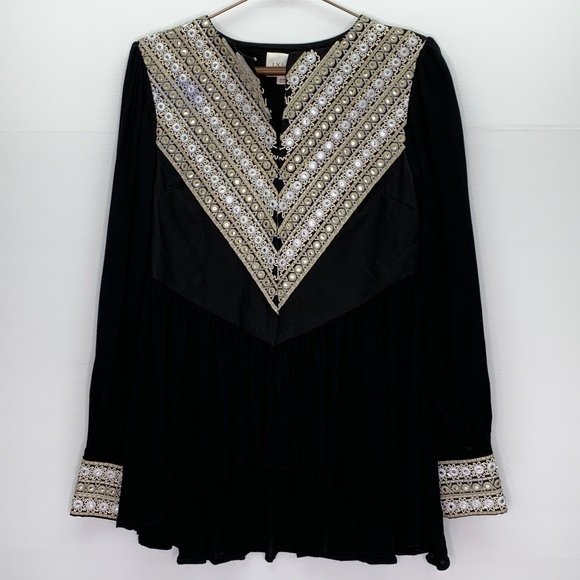 IXIAH Jacket or Shirt Size 4 Black Boho Embroidered Beaded False Impressions - Picture 2 of 10